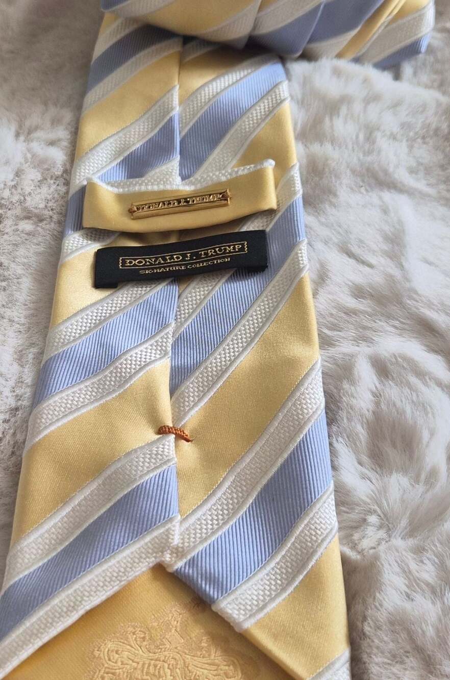 Donald J. Trump Signature Collection Yellow and Blue Striped Silk Necktie